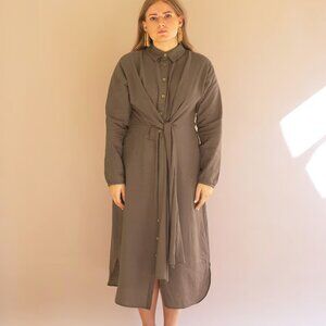 Linen Blend Button Front Tie Dress | Color Oregano | Boutique One Size Fits Most